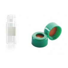 W225327-0107 - Fiole 0,3 mL en verre clair borosilicate de Type I avec pastille d'annotation et bouchon vert à joint PTFE/ silicone rouge 