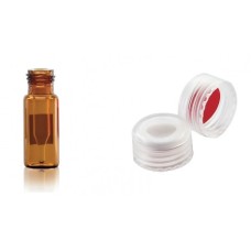 W225329-01 - Fiole 0,3 mL en verre brun borosilicate de Type I avec bouchon naturel à joint PTFE/silicone rouge 