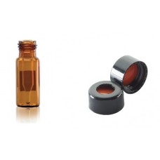 W225329-0101 - Fiole 0,3 mL en verre brun borosilicate de Type I avec bouchon noir à joint PTFE/silicone rouge 