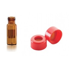 W225329-0103 - Fiole 0,3 mL en verre brun borosilicate de Type I avec bouchon rouge à joint PTFE/silicone rouge 
