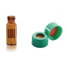 W225329-0107 - Fiole 0,3 mL en verre brun borosilicate de Type I avec bouchon vert à joint PTFE/silicone rouge 