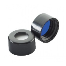 W225334A-0401 - Bouchon visse ABC en polypropylene noir à joint 0,005 PTFE bleu/0,035 silicone, diametre 9 mm 