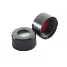 W225338-0801 - Bouchon visse ABC en polypropylene noir à joint 0,005 PTFE rouge/0,035 silicone fendue, diametre 9 mm 